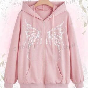 ROMWE Fairycore Butterfly Print Zip Up Hoodie, School